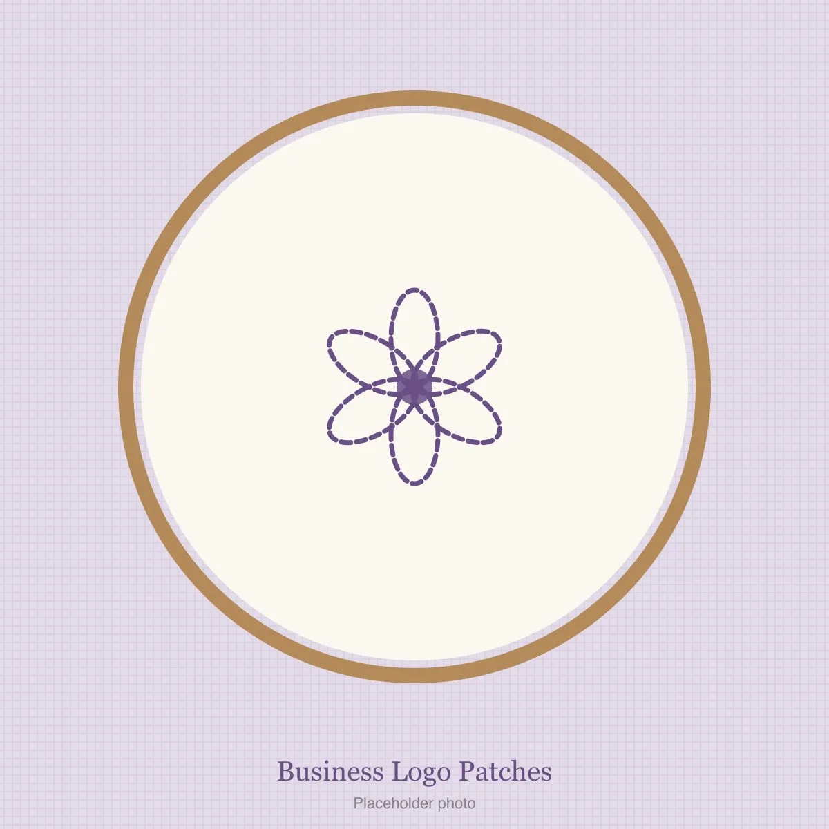 A set of embroidered patches featuring a small business logo